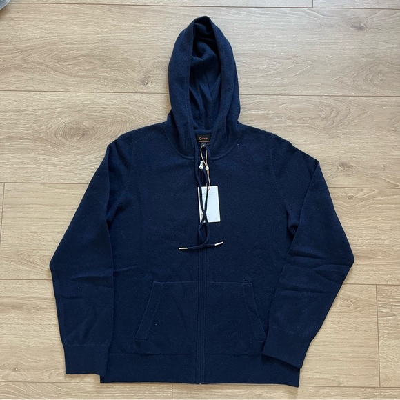 NWT Quince Mongolian Cashmere Full-Zip HoodieTrue Navy Size Medium - Picture 2 of 8